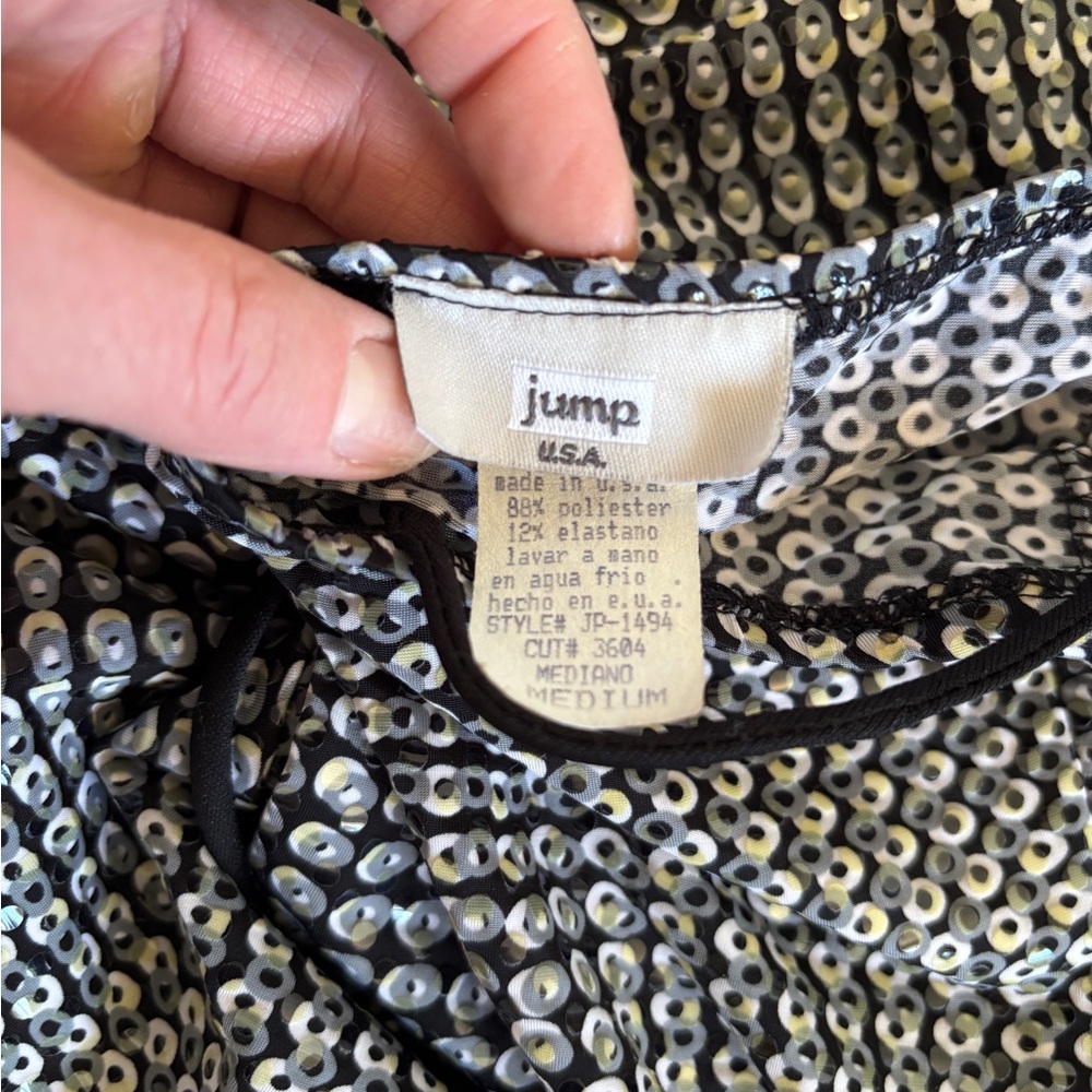 Vintage Jump Sequined Spaghetti Strap Black White Grey Mini Dress Medium - Picture 6 of 8